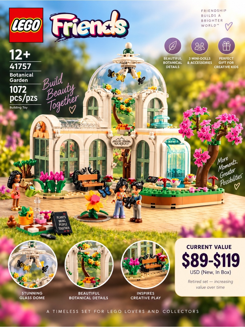 Lego FRIENDS Botanical Garden Playset- White, Green, Pink, Blue